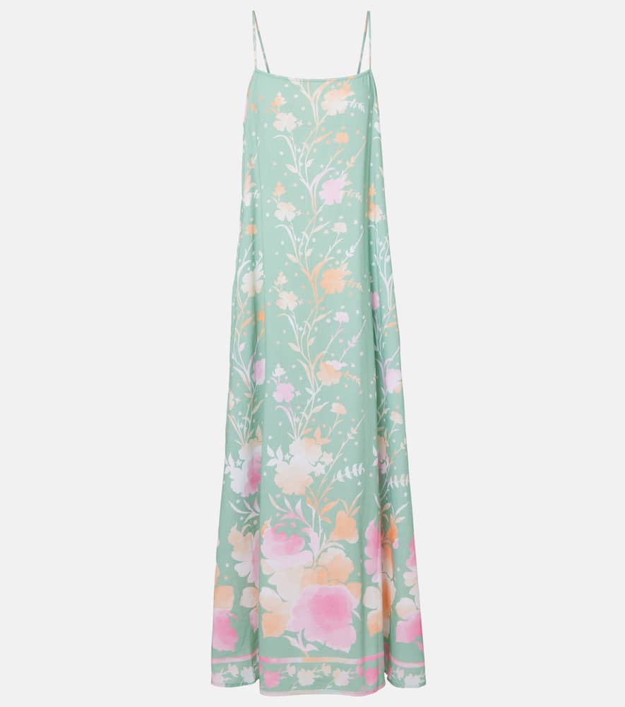 Juliet Dunn Floral Cotton And Linen Maxi Dress In Blue