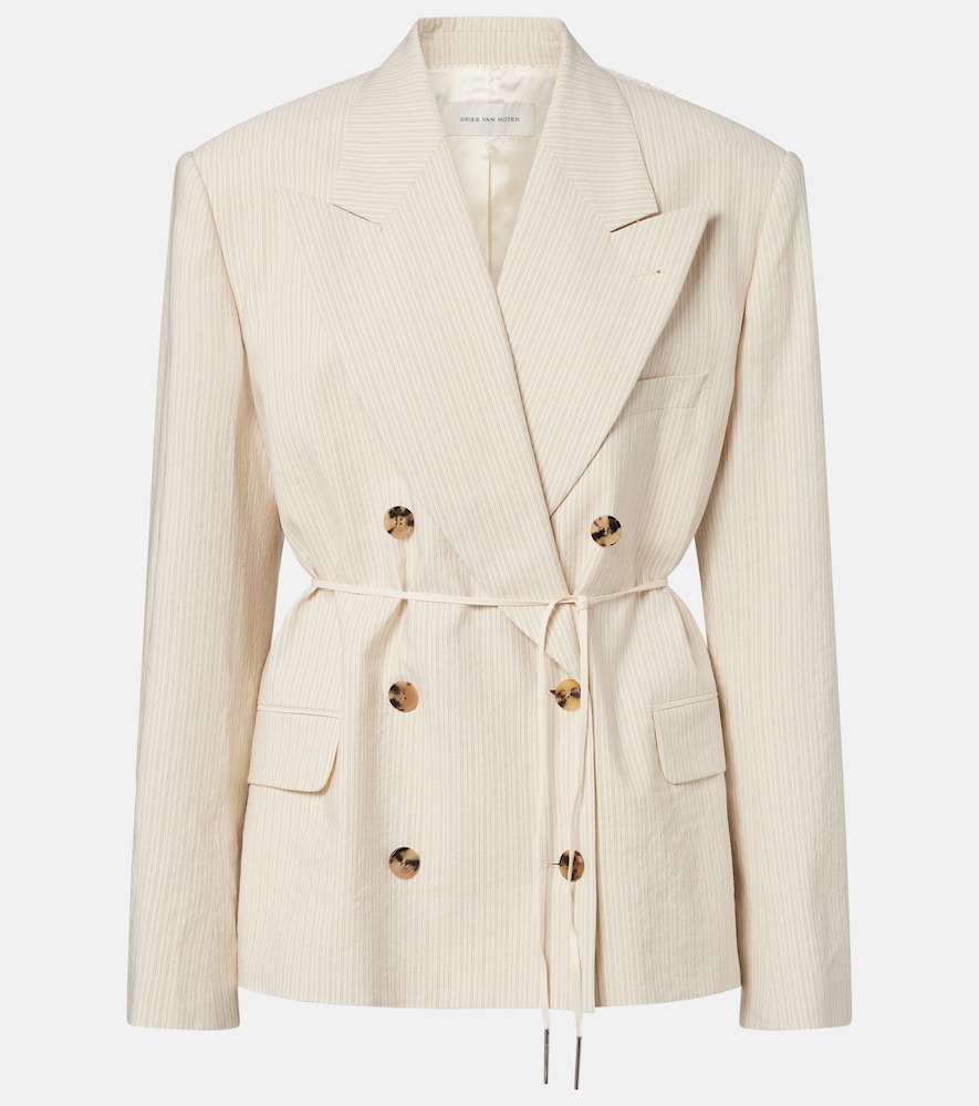 Dries Van Noten Women's White Pinstripe Double-Breasted Cotton-Blend Blazer UK Size 8 - Mytheresa