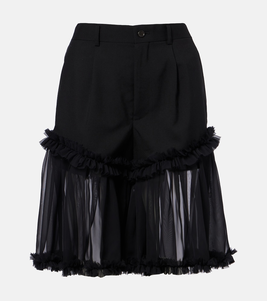 Noir Kei Ninomiya Ruffled tulle and wool shorts