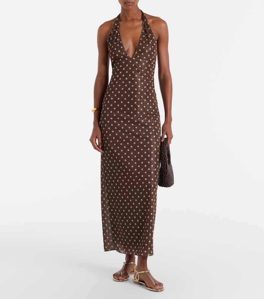 Oséree Lumière polka-dot halterneck maxi dress