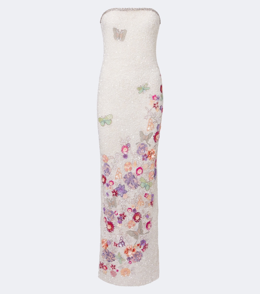 La Fuori Là Fuori Bianca Moonlight Embellished Bustier Gown In White