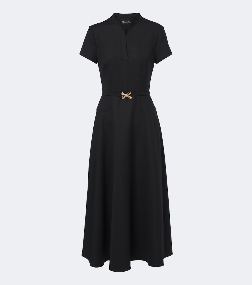 Oscar De La Renta Belted Embellished Wool-blend Midi Dress In Black