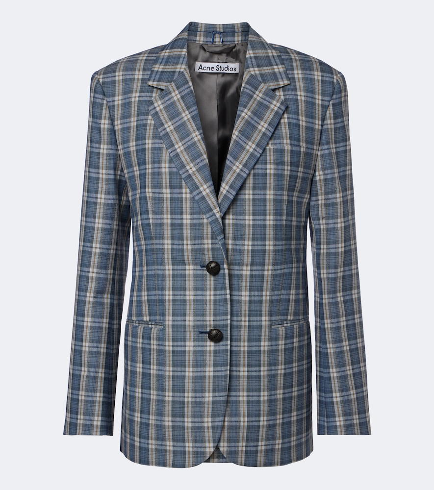 Acne Studios Plaid Wool Mouliné Blazer In Blue