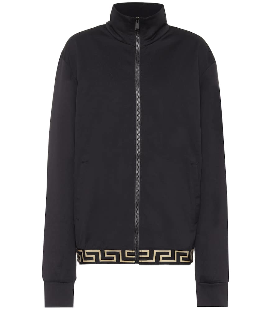 Click to view more detailed imagery on our partner's website Versace Jacquard-trimmed Cotton-blend Jersey Track Jacket In Black