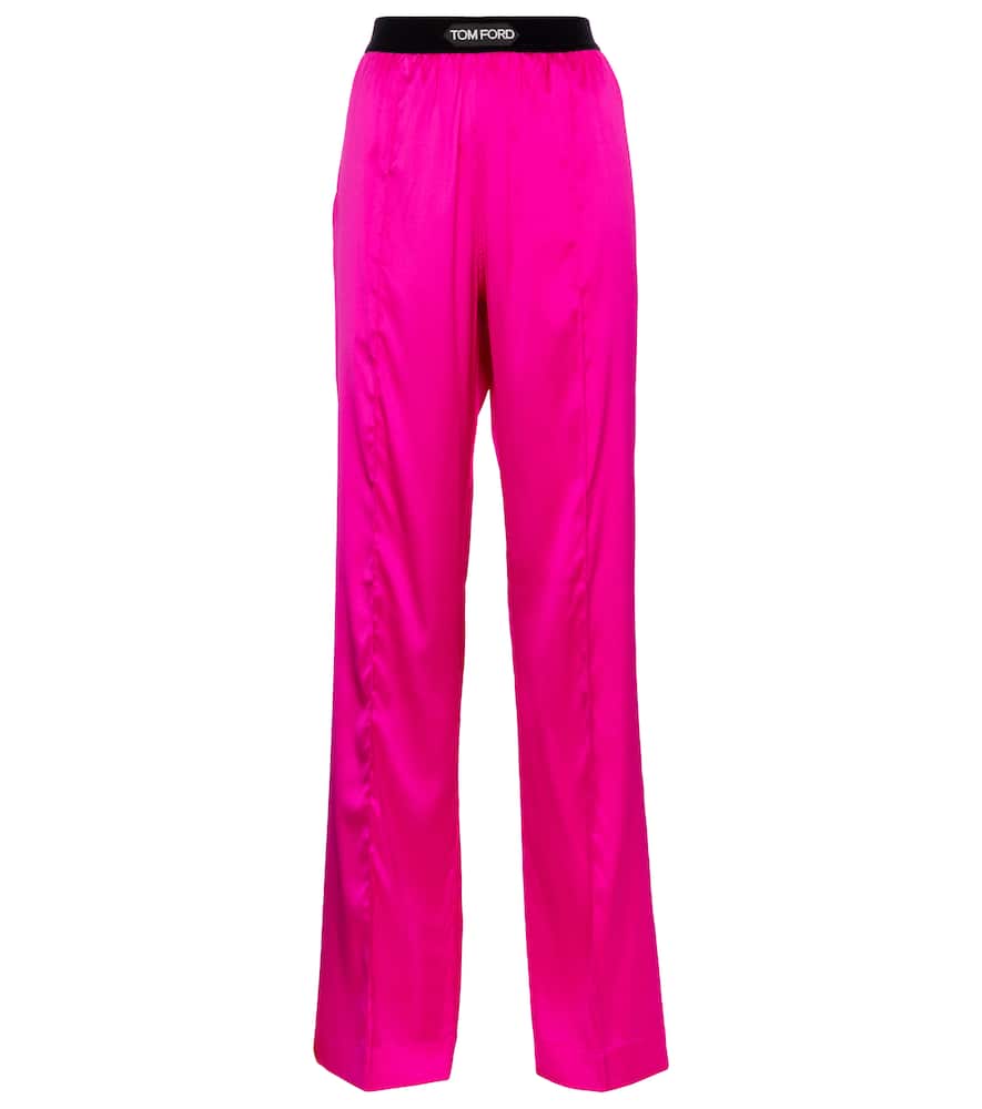 Tom Ford Velvet-trimmed Stretch-silk Satin Pants In Pink