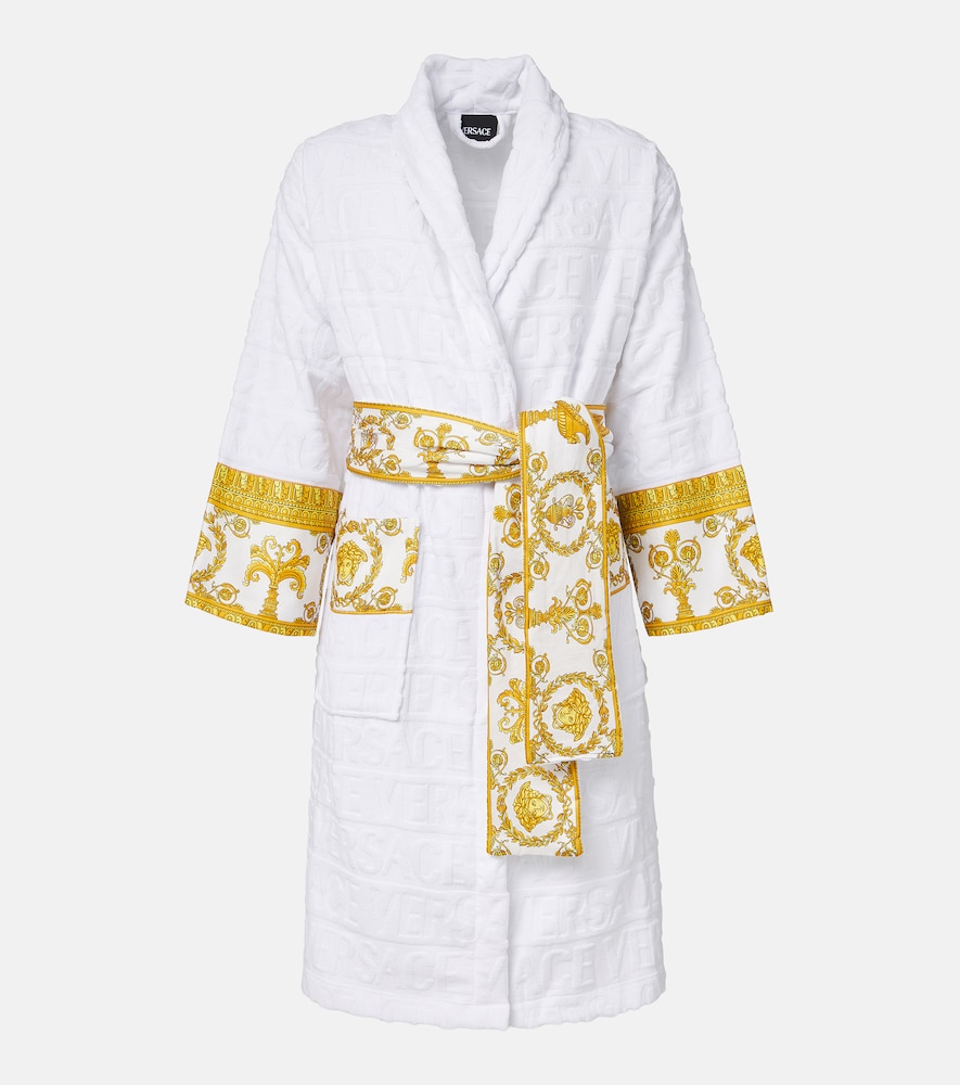 Versace Home Unisex White I Love Baroque Logo Cotton Terry Bathrobe UK Size 10 - Mytheresa - Image 1
