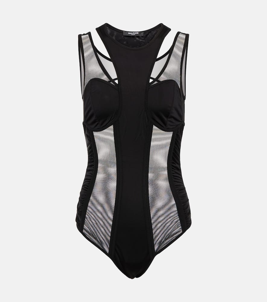 Balmain Cutout tulle bodysuit