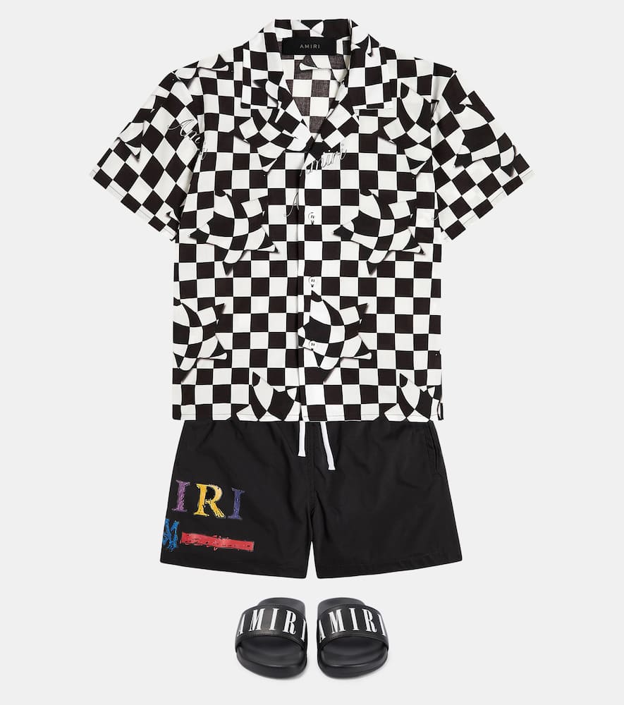 Shop Amiri Checked Cotton Bowling Shirt In Multicoloured