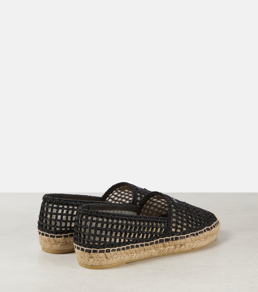 Prada Logo Crochet Espadrilles In Black