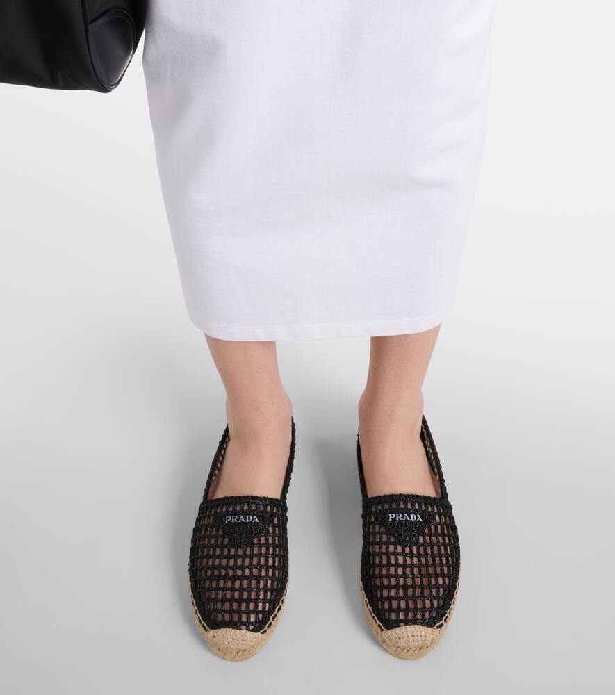 Prada Logo Crochet Espadrilles In Black