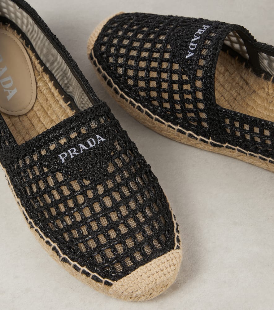 Prada Logo Crochet Espadrilles In Black