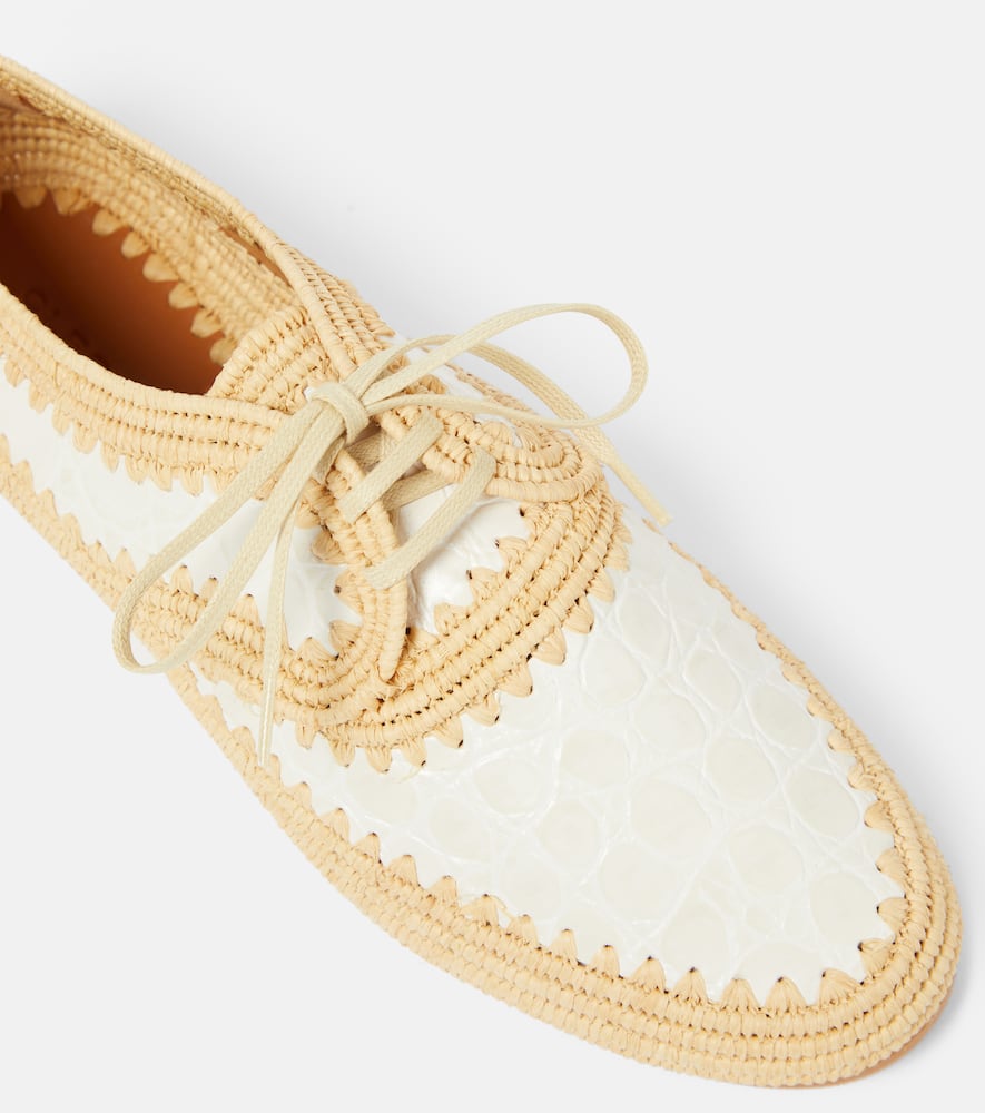 Shop Clergerie Idana Leather-trimmed Straw Brogues In Strw Mxcroc