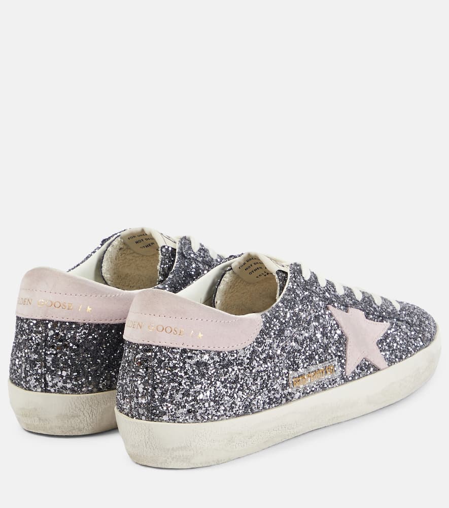 Golden Goose Ballstar Sneakers In Laminated Leather And Glitter In Gray