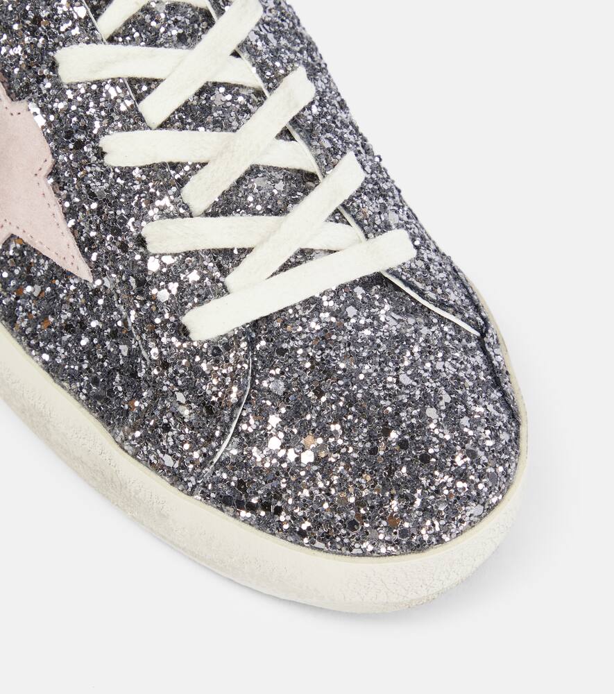 Golden Goose Ballstar Sneakers In Laminated Leather And Glitter In Gray