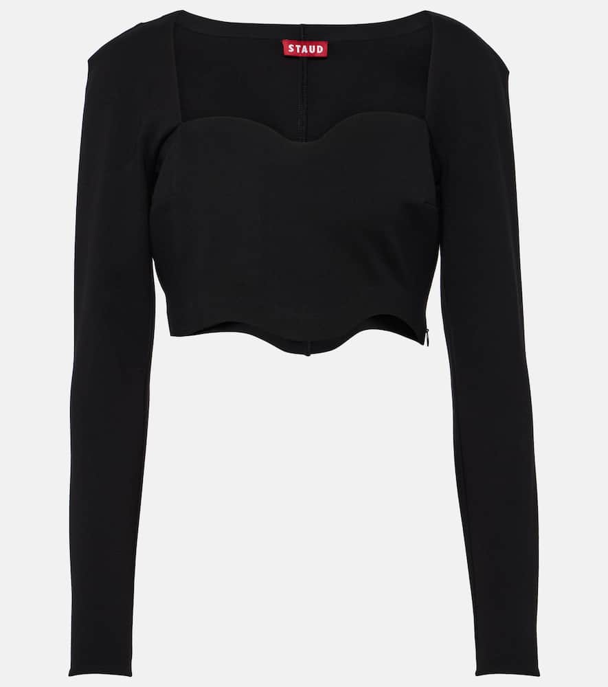 Staud Logo Jersey Crop Top With Dart Detailing In Black