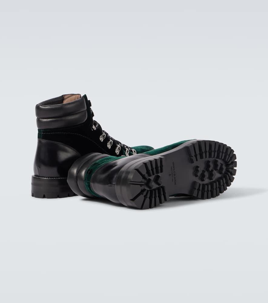 MANOLO BLAHNIK JANKA LEATHER-TRIMMED VELVET COMBAT BOOTS