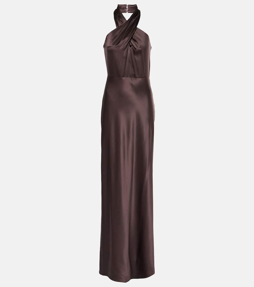 Veronica Beard Alberta Silk-blend Satin Maxi Dress In Brown