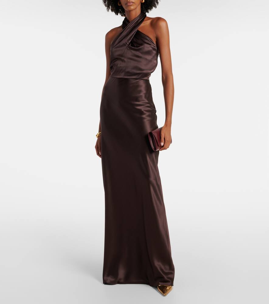 Veronica Beard Alberta Silk-blend Satin Maxi Dress In Brown
