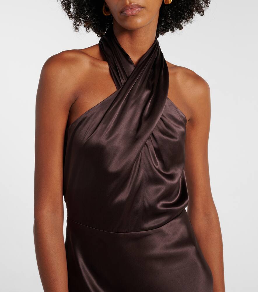 Veronica Beard Alberta Silk-blend Satin Maxi Dress In Brown