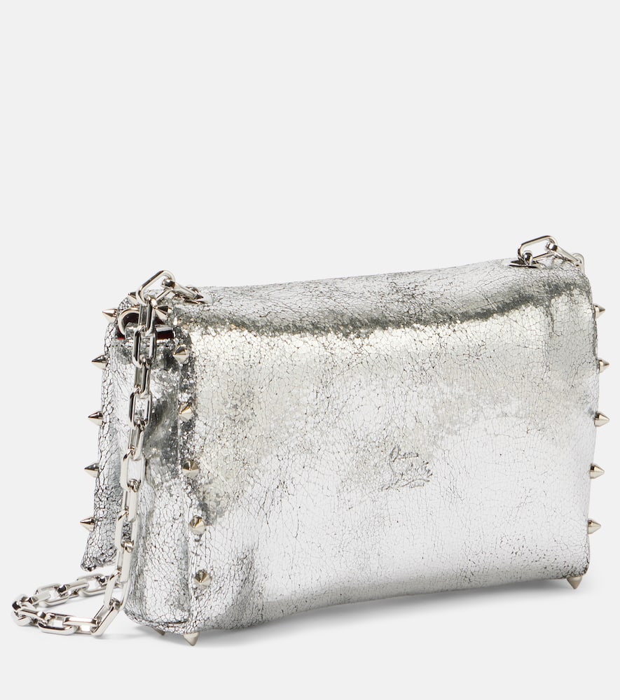 Christian Louboutin Spiked Metallic Leather Crossbody Bag In Silver
