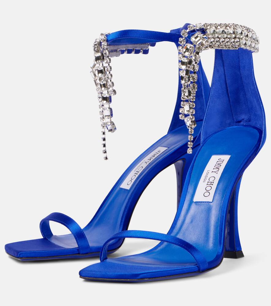 Jimmy Choo Verity 100 Embellished Satin Sandals In Royal Blue