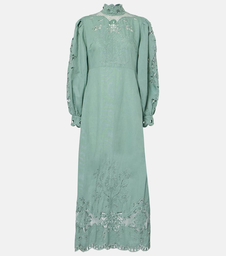 Broderie anglaise linen and cotton midi dress