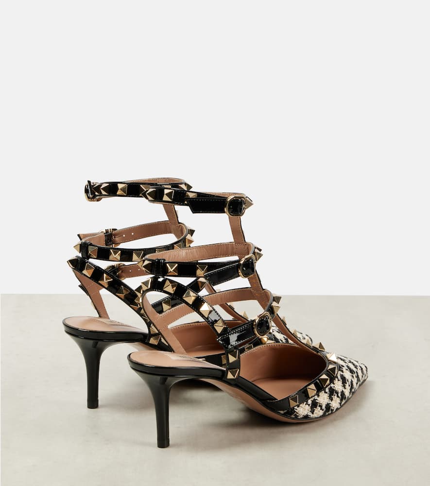 Valentino Rockstud 65 Leather-trimmed Tweed Pumps In Black