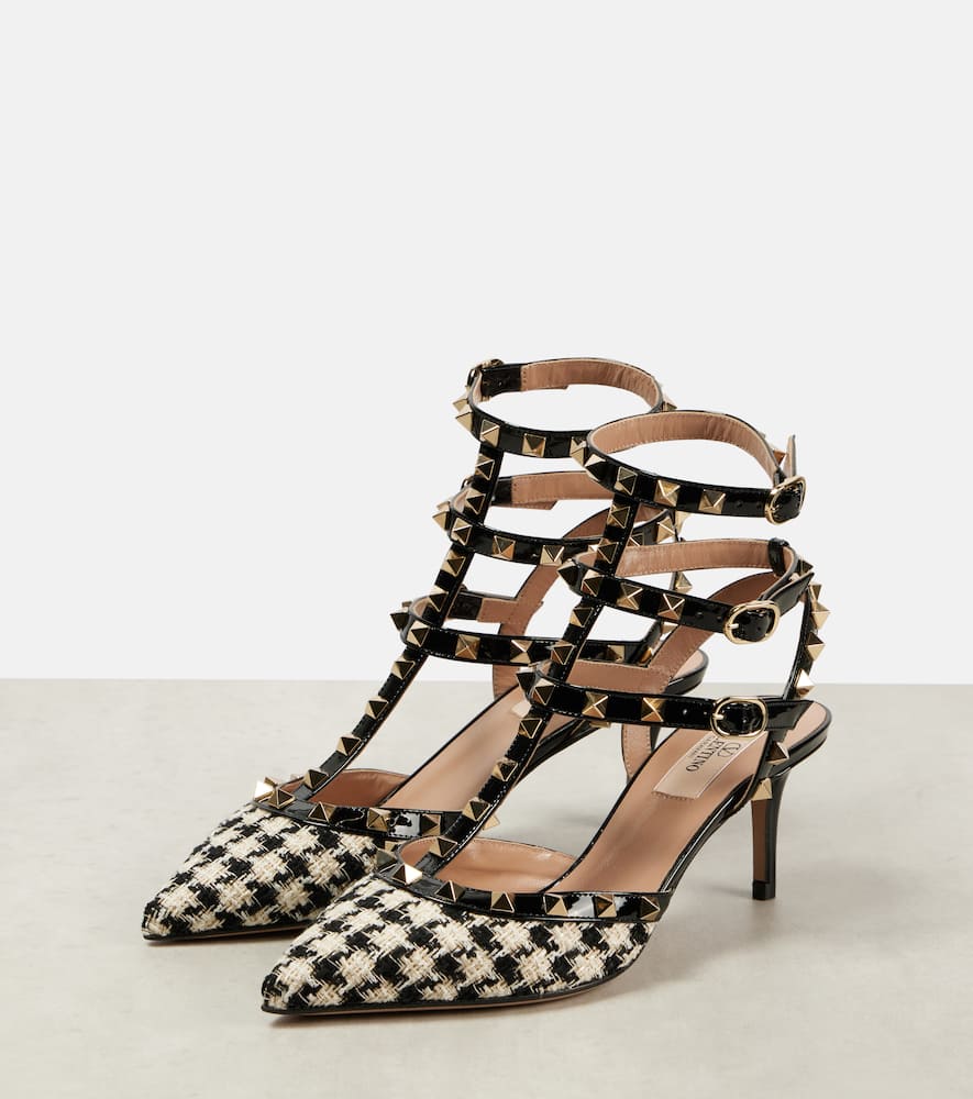 Valentino Rockstud 65 Leather-trimmed Tweed Pumps In Black
