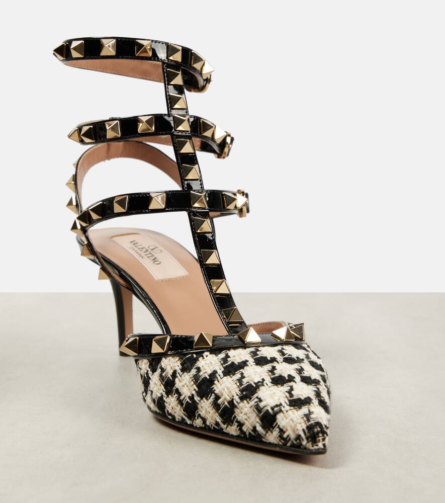 Valentino Rockstud 65 Leather-trimmed Tweed Pumps In Black