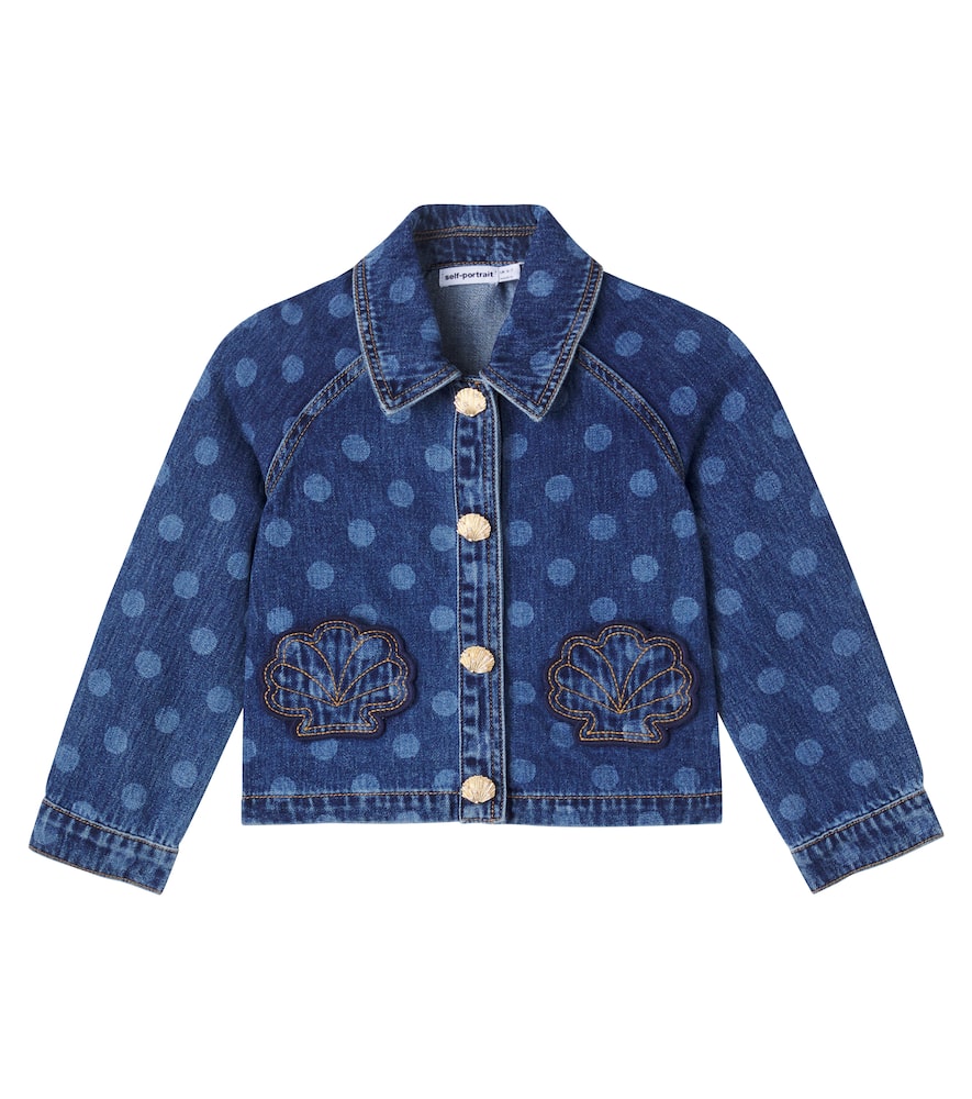 Self-portrait Polka-dot Patch-applique Denim Jacket In Blue