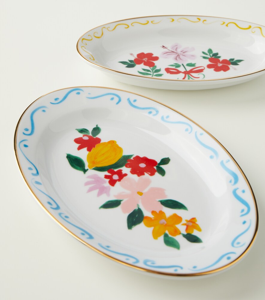  Bitossi Bitossi Set Of 2 Floral Porcelain Trays 