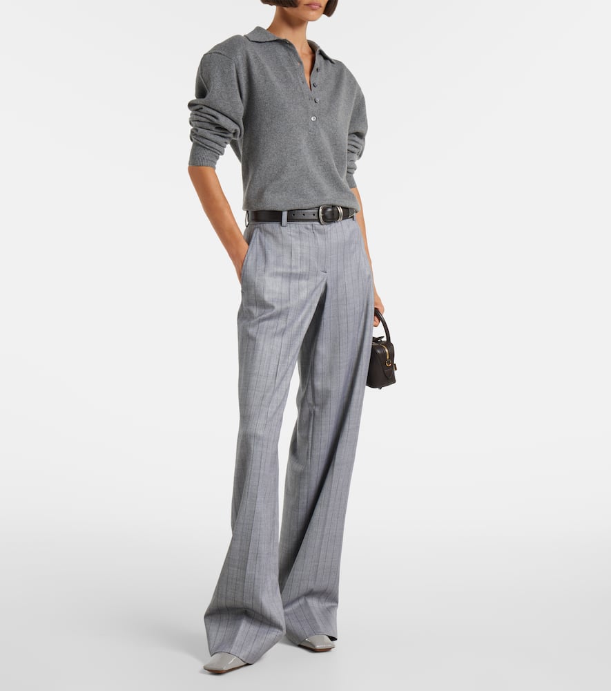Stella Mccartney Striped Wool Wide-leg Pants In Gray