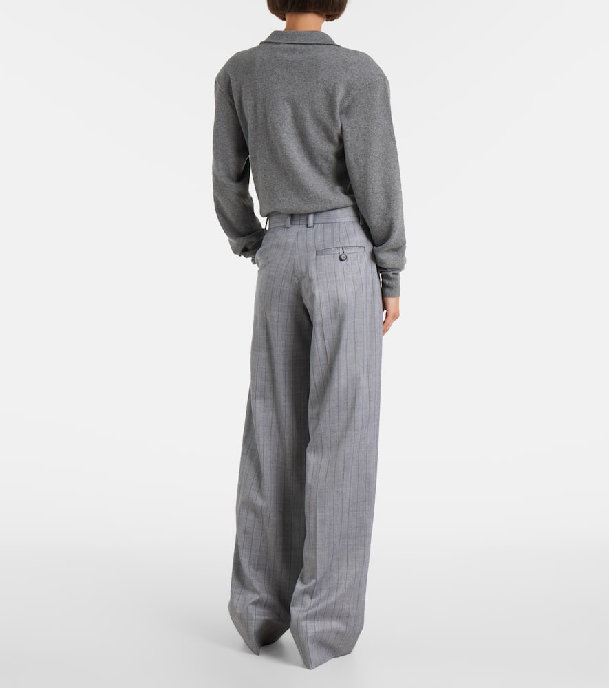 Stella Mccartney Striped Wool Wide-leg Pants In Gray