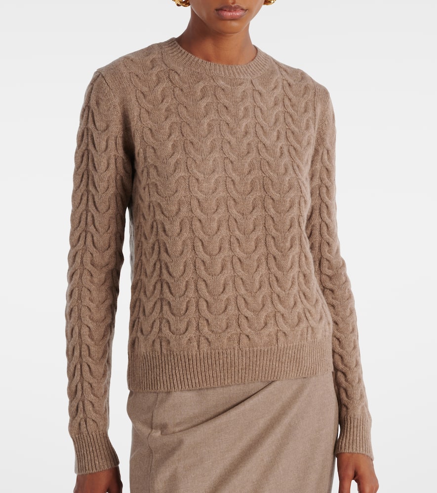 Max Mara Slim Fit Cable-knit Cashmere Pullover Clothing In Brown