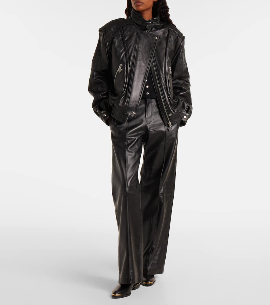 Isabel Marant Ciara High-rise Leather Wide-leg Pants In Black