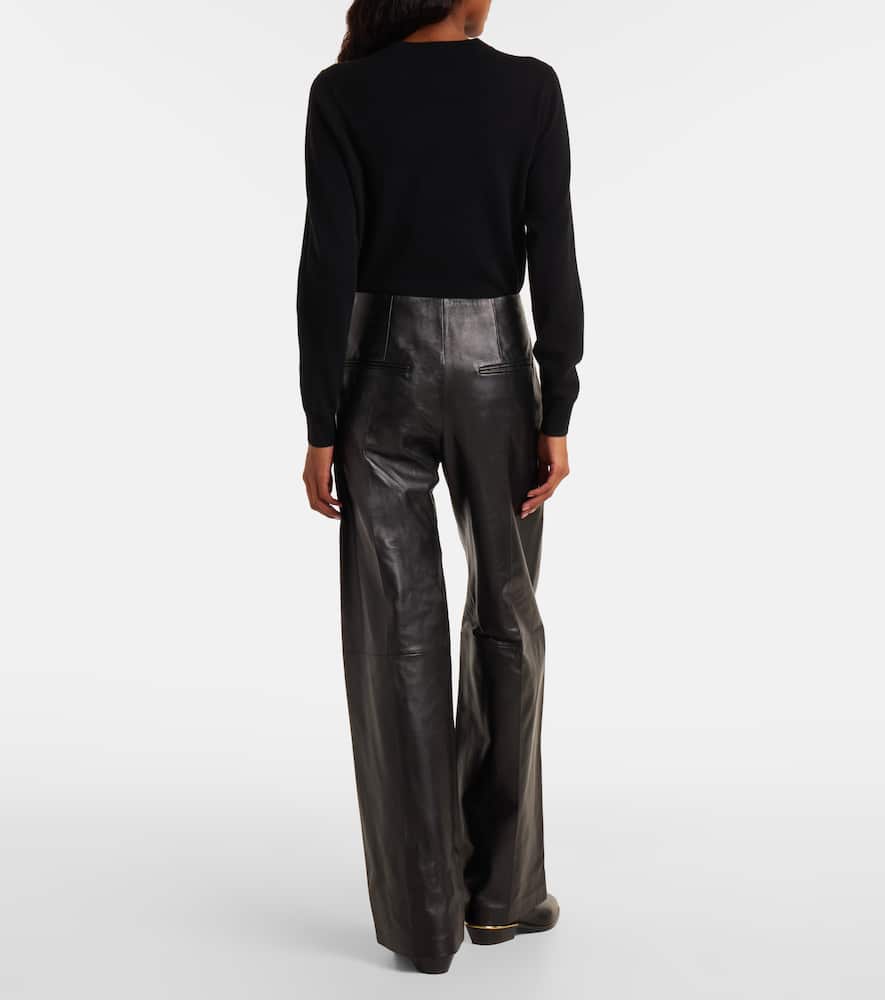 Isabel Marant Ciara High-rise Leather Wide-leg Pants In Black