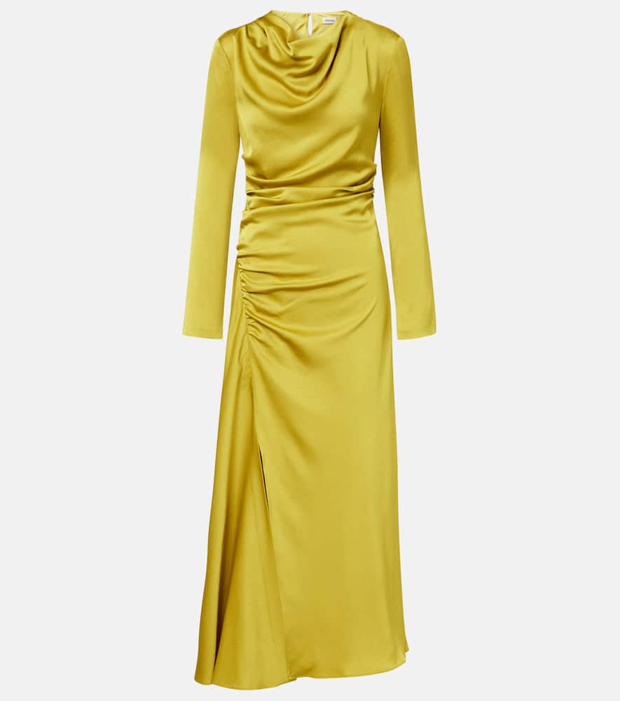 Simkhai Odessa Draped Gathered Satin Midi Dress In Green