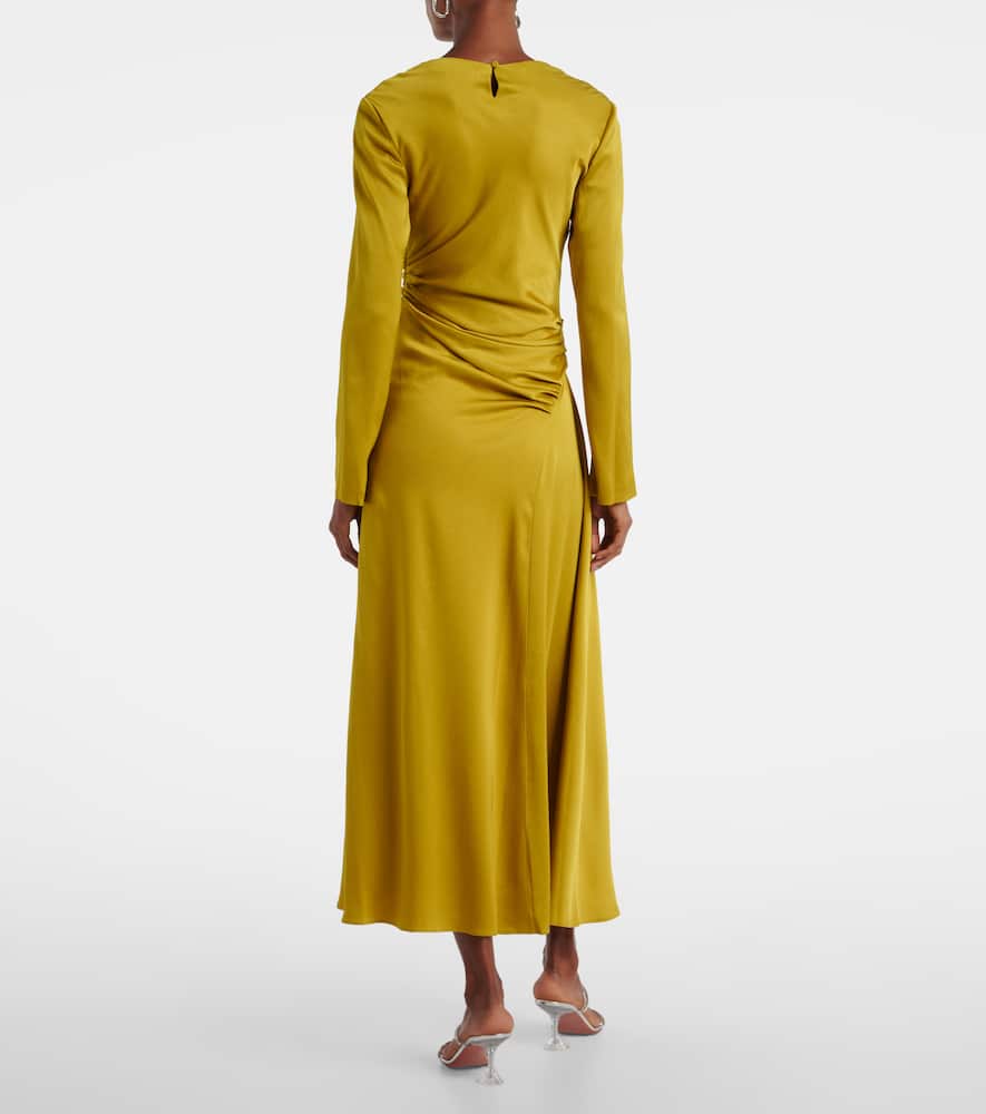 Simkhai Odessa Draped Gathered Satin Midi Dress In Green