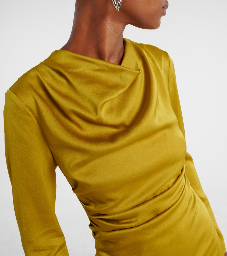 Simkhai Odessa Draped Gathered Satin Midi Dress In Green
