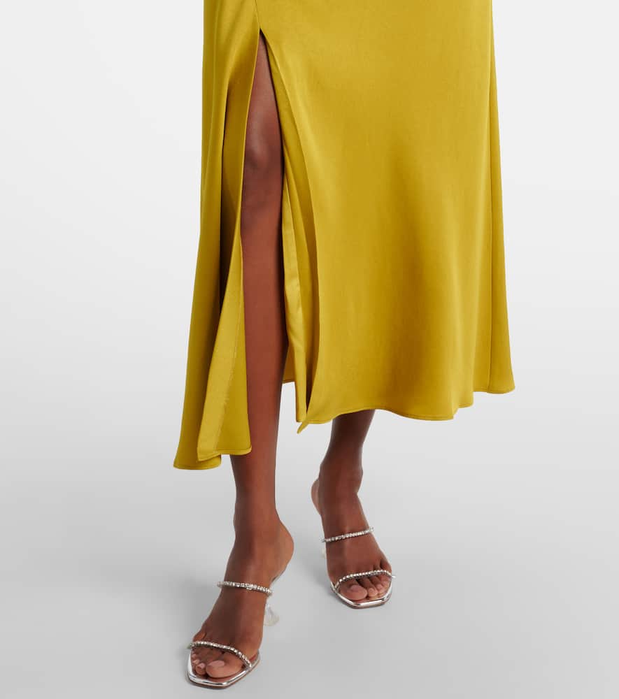 Simkhai Odessa Draped Gathered Satin Midi Dress In Green