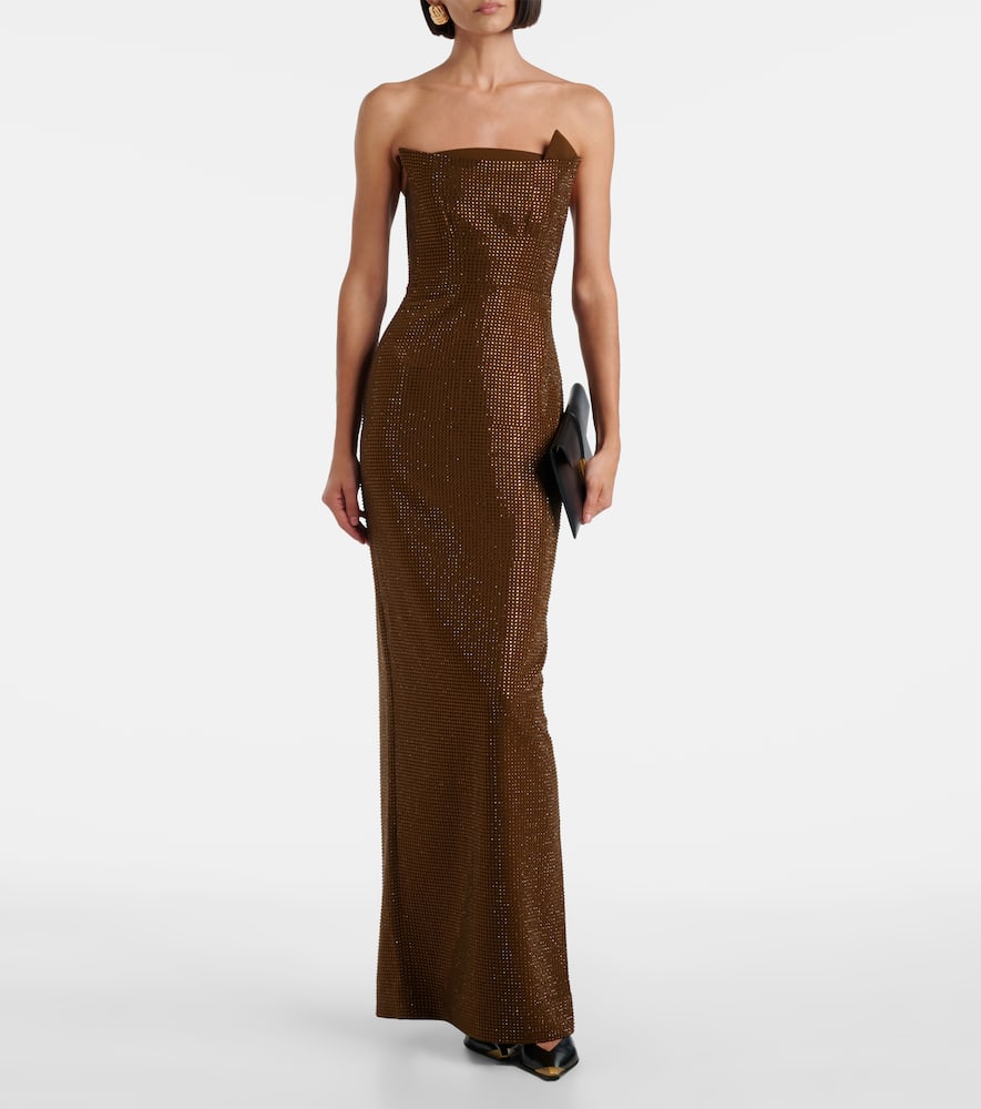 Roland Mouret Embellished Strapless Gown In Brown
