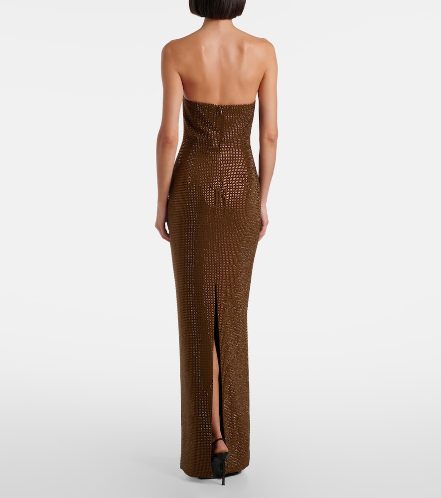 Roland Mouret Embellished Strapless Gown In Brown