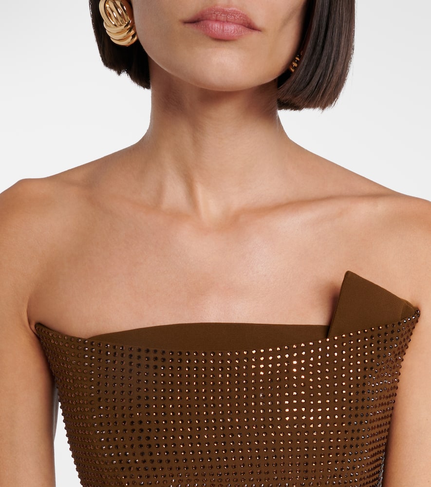 Roland Mouret Embellished Strapless Gown In Brown