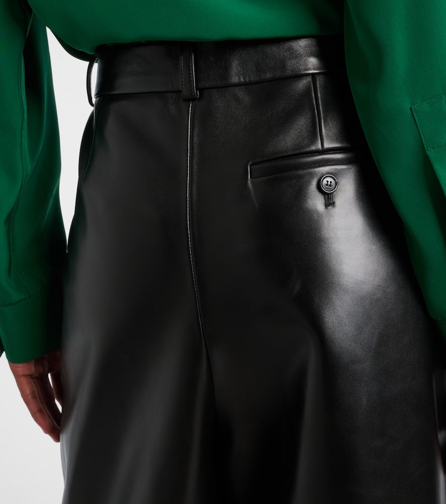 Loewe Turn-up Shiny Leather Wide-leg Ankle Trousers With Lamb Shearling Cuffs In Black