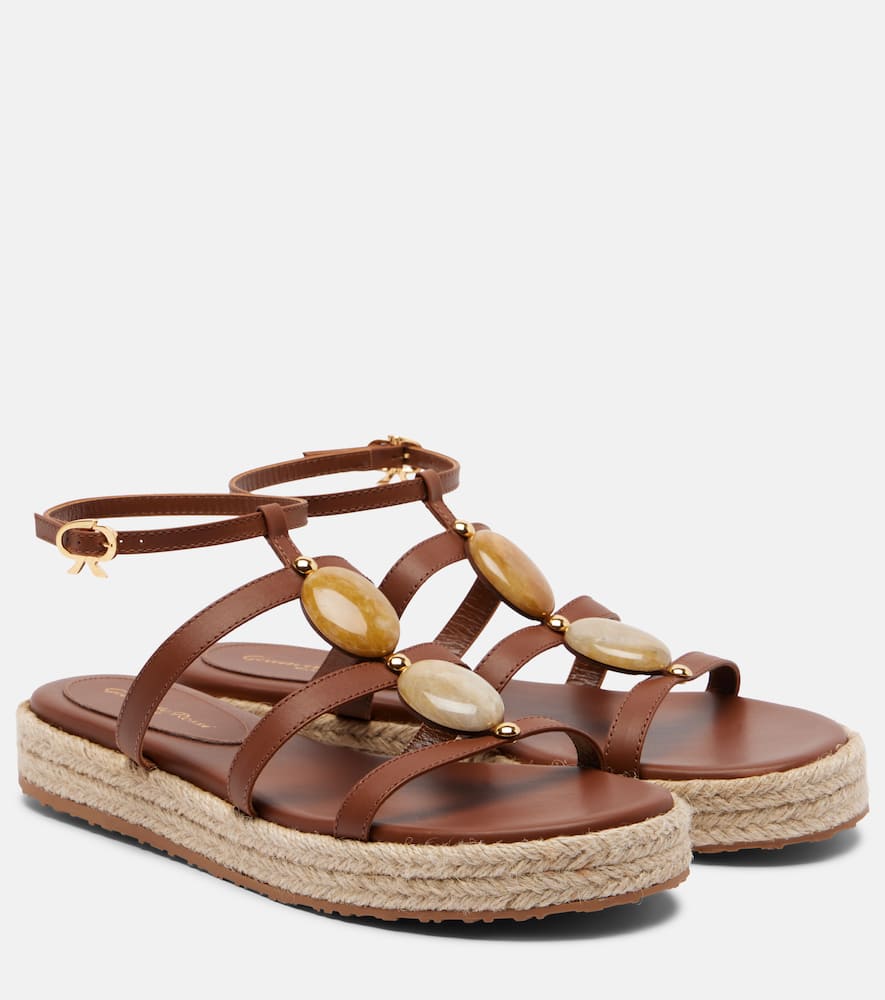 Gianvito Rossi Embellished Leather Espadrille Sandals In Brown