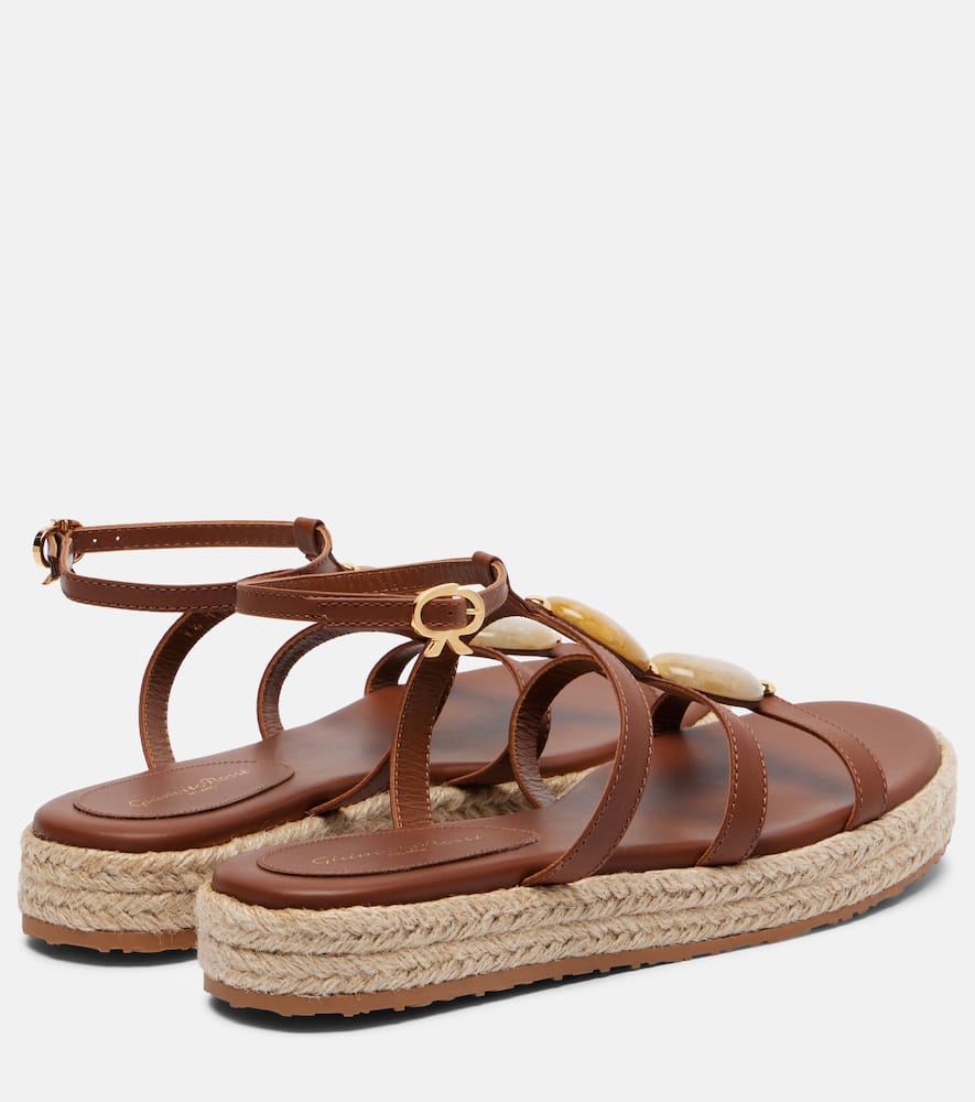 Gianvito Rossi Embellished Leather Espadrille Sandals In Brown