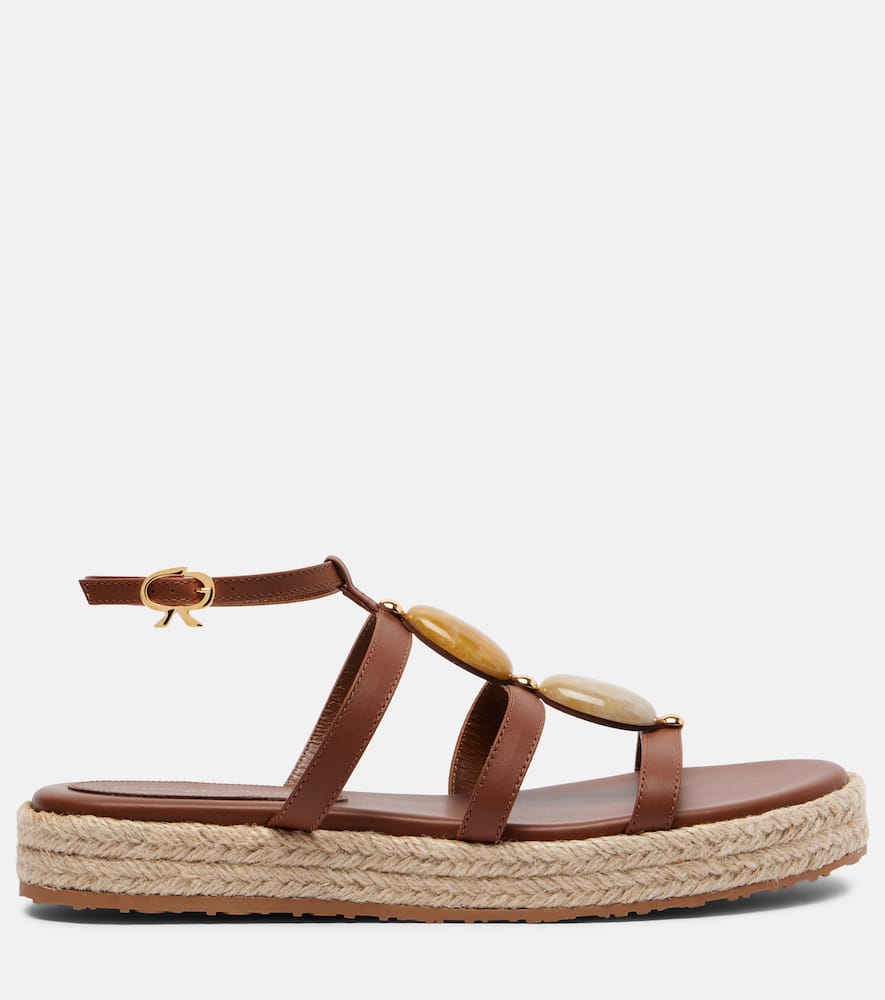 Gianvito Rossi Embellished Leather Espadrille Sandals In Brown