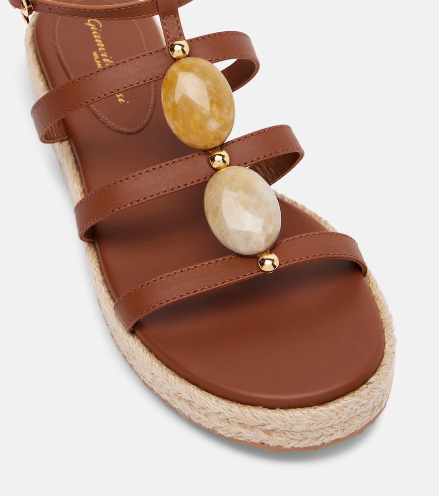Gianvito Rossi Embellished Leather Espadrille Sandals In Brown