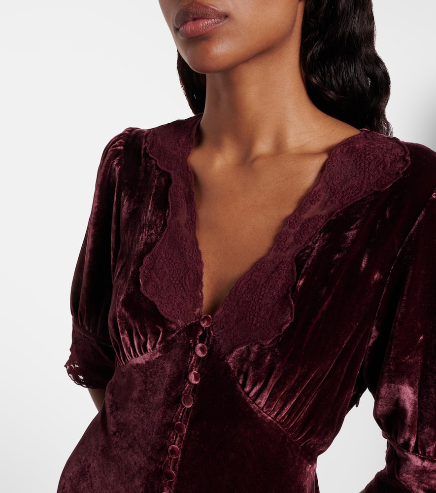 Rixo London Simone Lace-trimmed Velvet Midi Dress In Burgundy