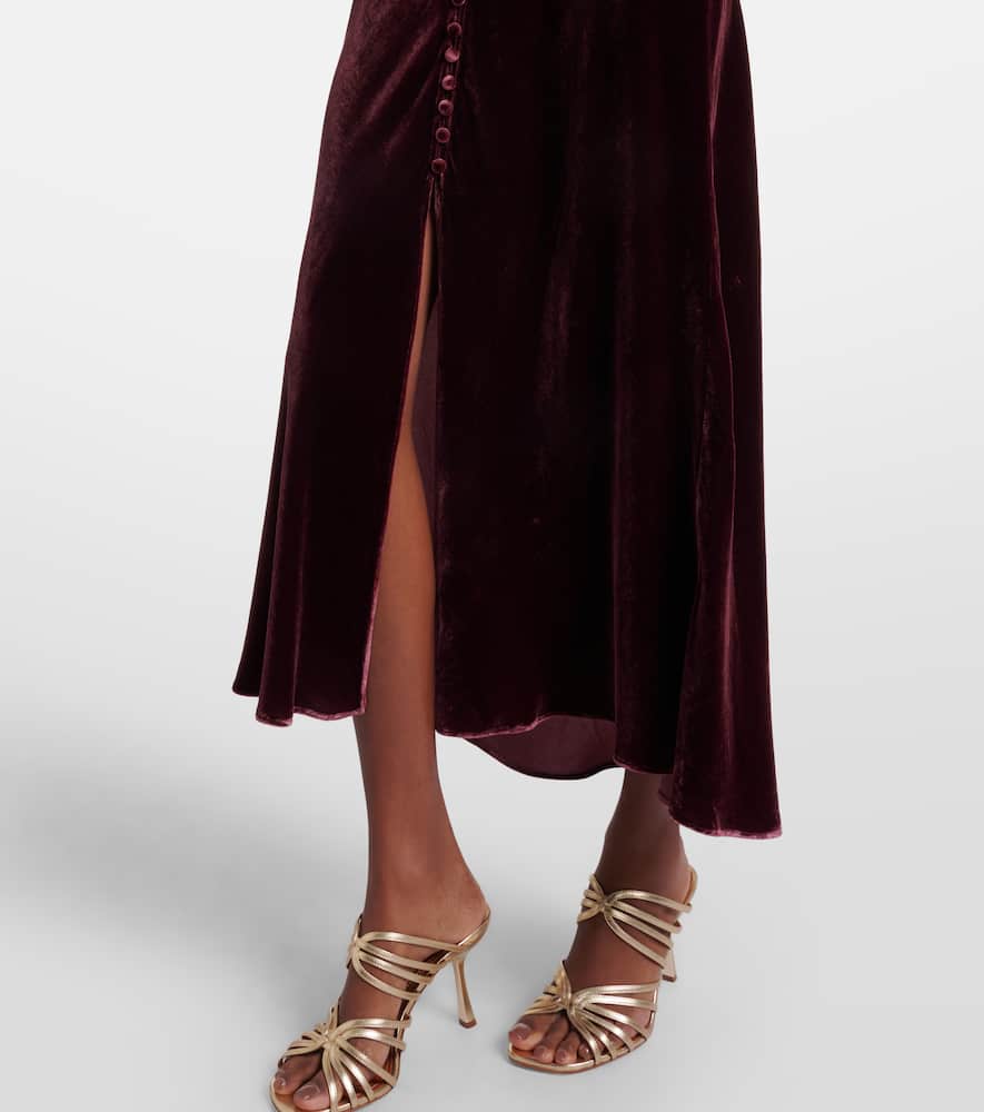 Rixo London Simone Lace-trimmed Velvet Midi Dress In Burgundy